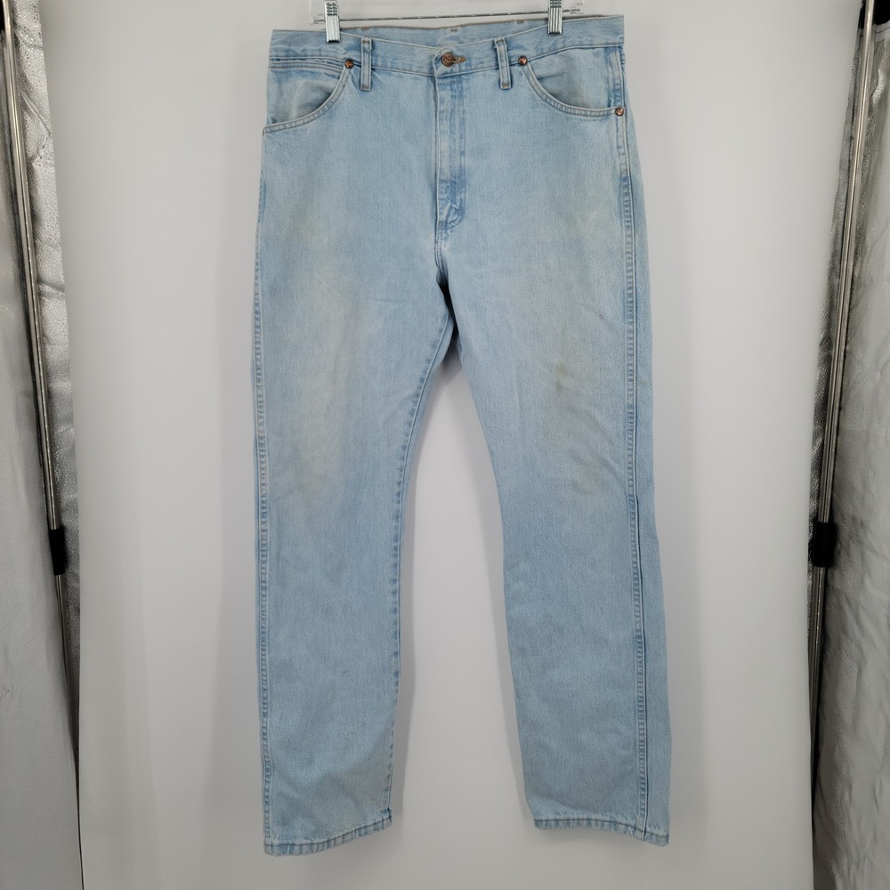 Wrangler Jeans Mens 36x34 Blue Cowboy Cut Denim Pants Distressed Grunge Western